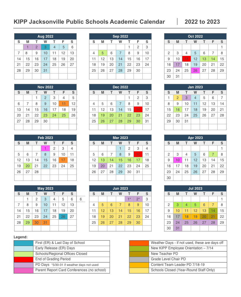 School Calendar | KIPP Jacksonville Public Schools