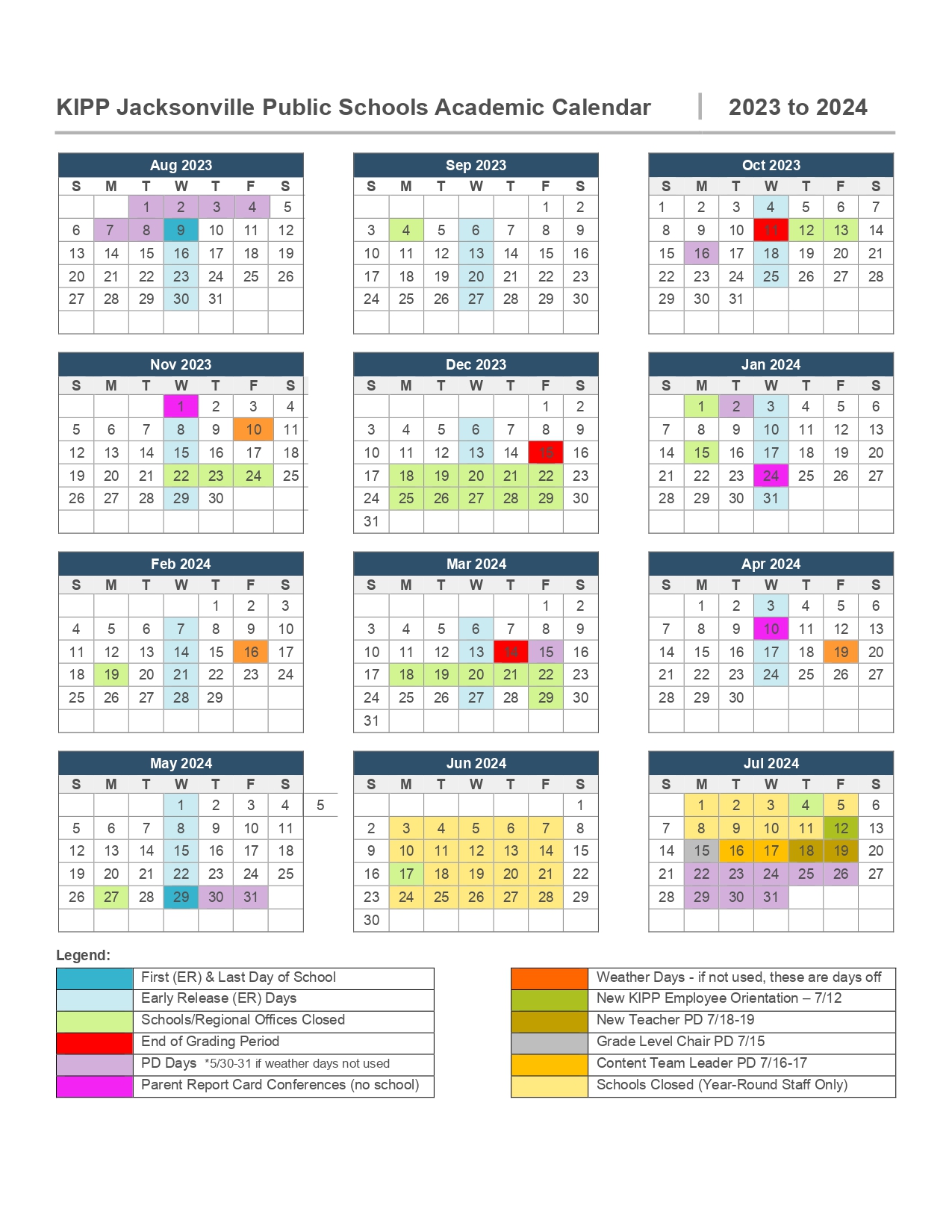 School Calendar KIPP Jacksonville Public Schools